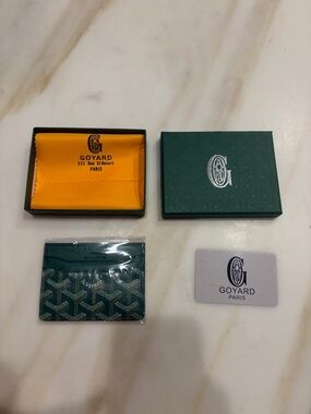 Goyard Dark Green Patterned Card Holder with Yellow Pouch